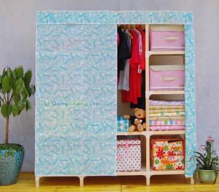 厂家直供实木简易组合衣柜 圆木与方木的完美家居选择